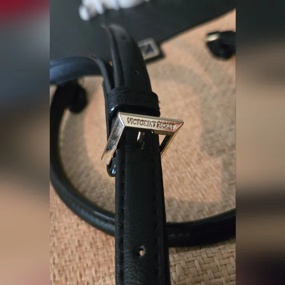 Victoria's Secret Structured Satchel Straw Tote Black Tan Women Crossbody NWOT - Picture 8 of 16